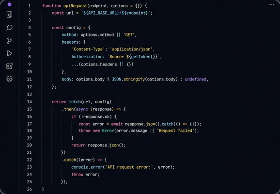 Редактор кода: функция запроса к API